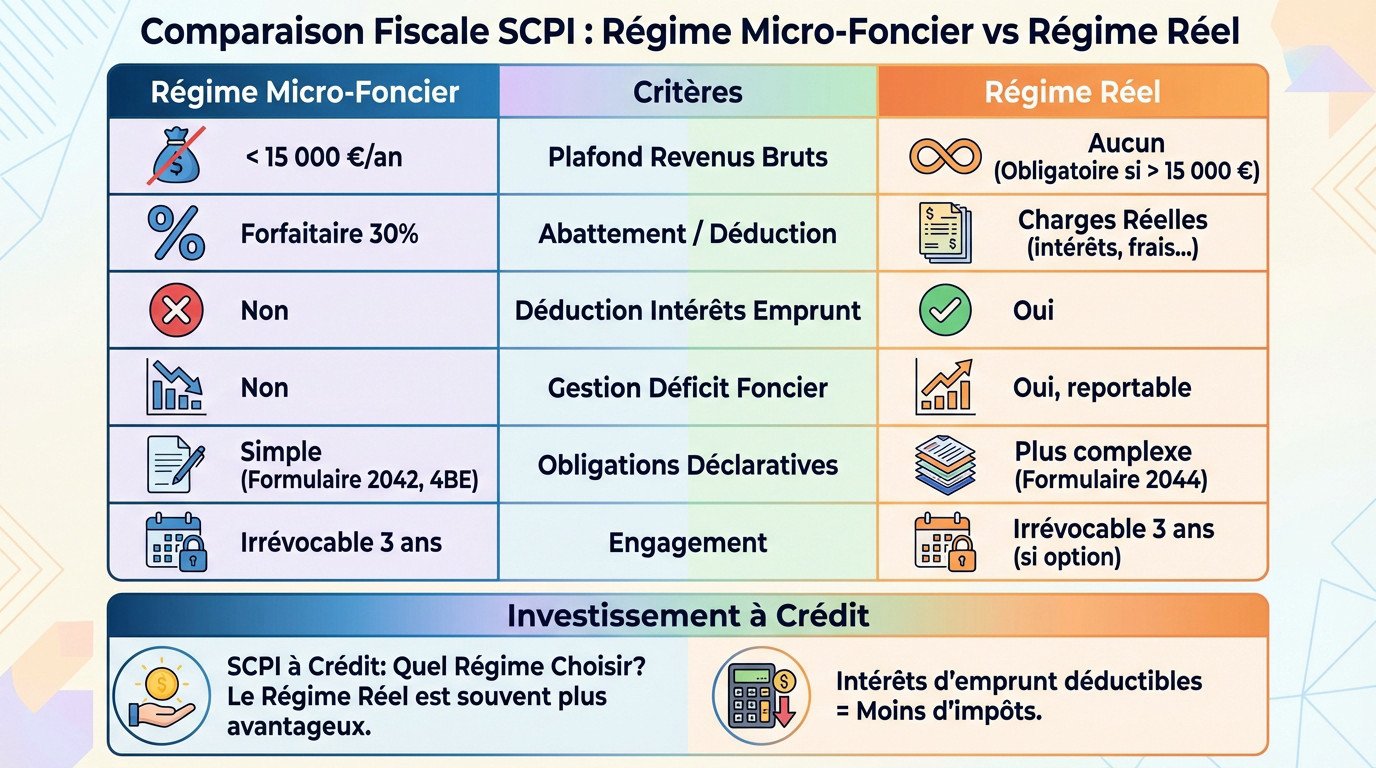 Comparaison fiscale entre le régime micro-foncier et le régime réel pour les SCPI