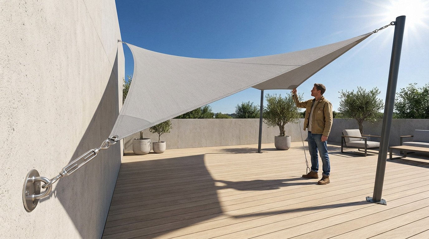 Installer un voile d’ombrage sur terrasse : étapes 2026