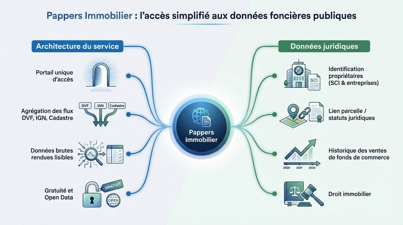 Interface de consultation des données cadastrales et foncières sur Pappers Immobilier