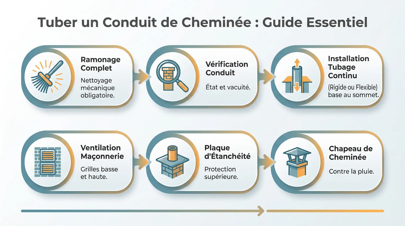 Schéma de principe pour le tubage d'un conduit de cheminée existant
