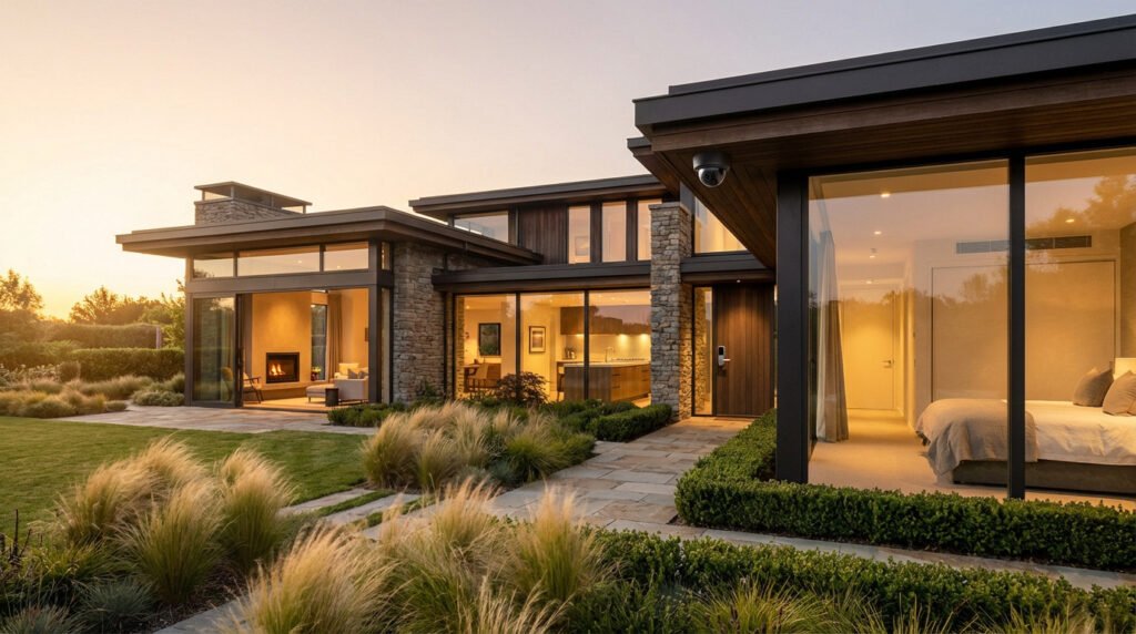 Maison contemporaine avec de grandes baies vitrées