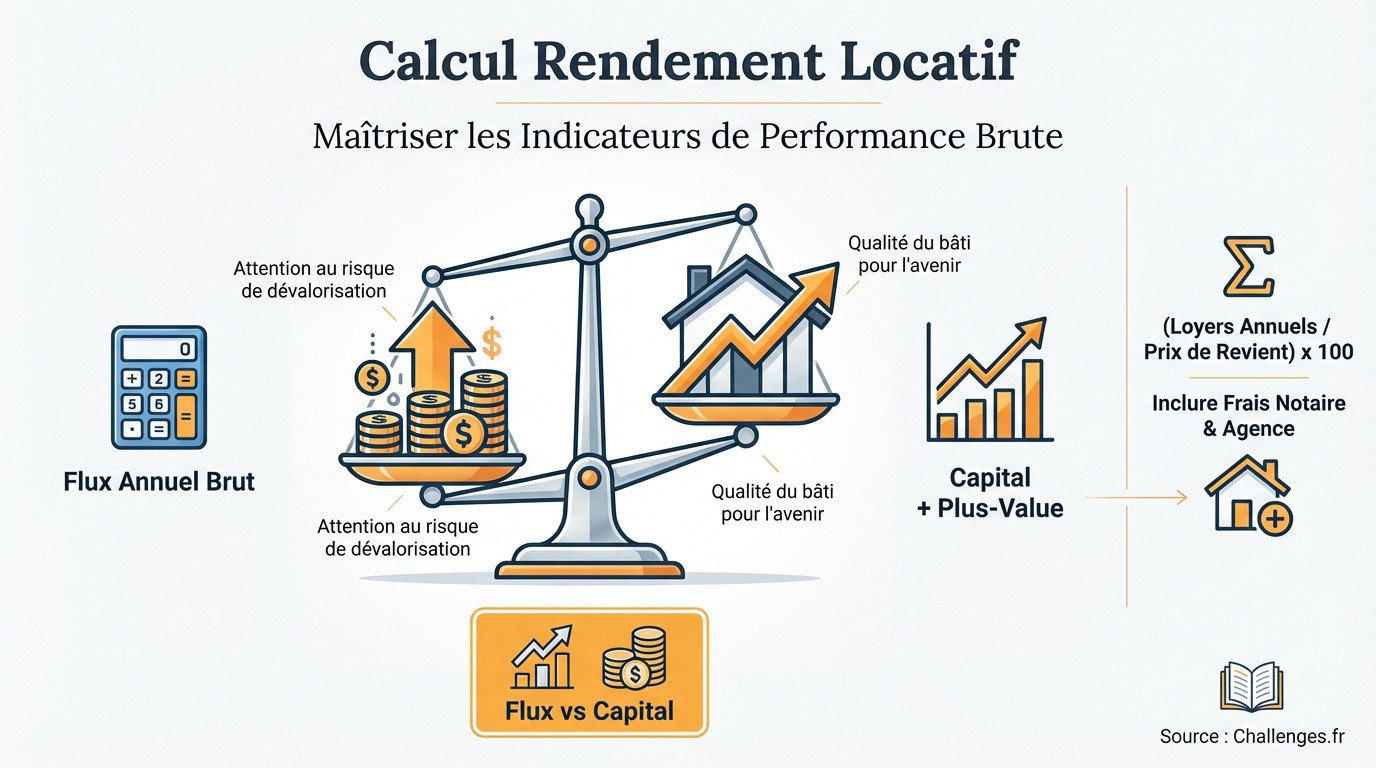 Comparaison entre flux de tr&eacute;sorerie annuel et valorisation du capital immobilier