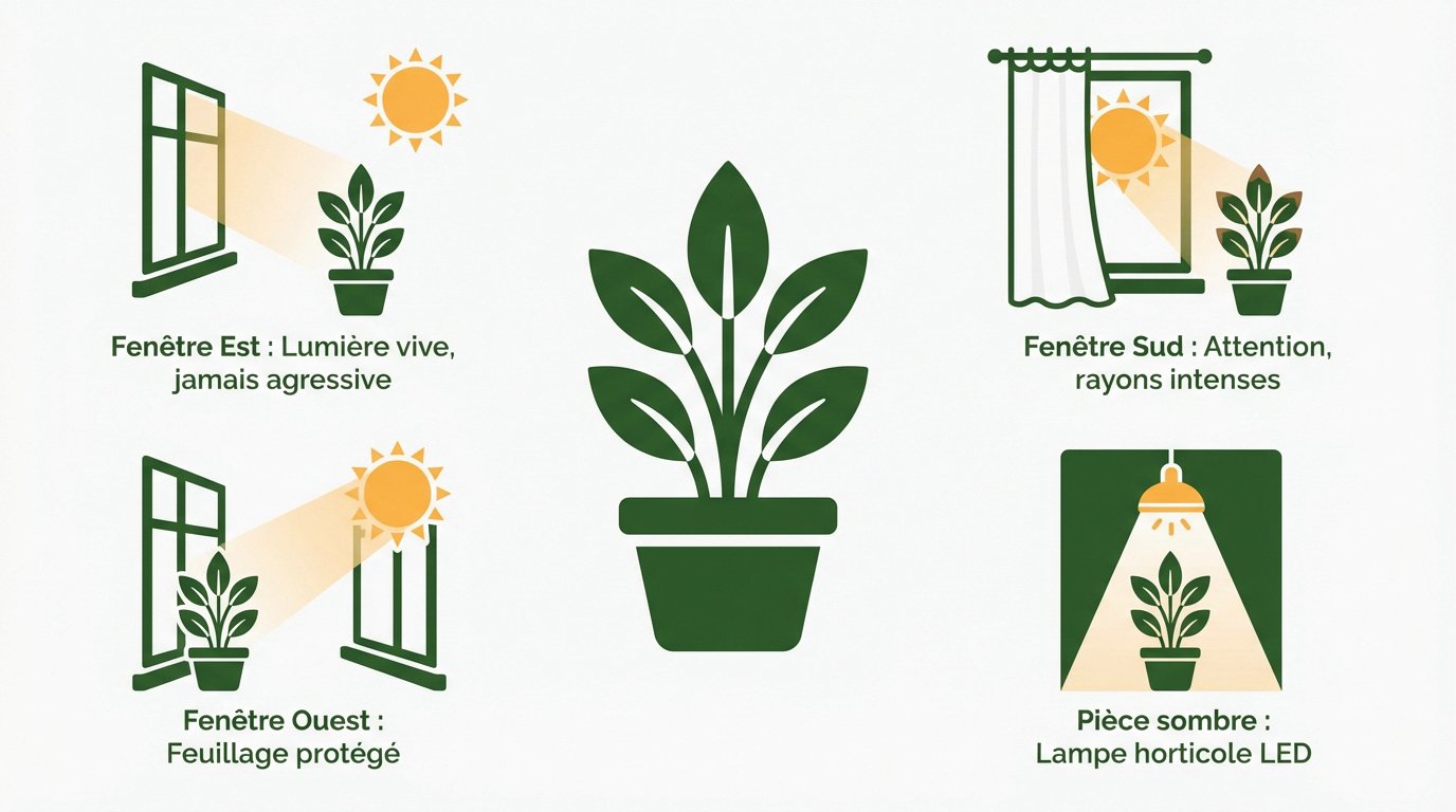 Schéma de l'exposition lumineuse idéale pour une plante d'intérieur comme l'aloe vera