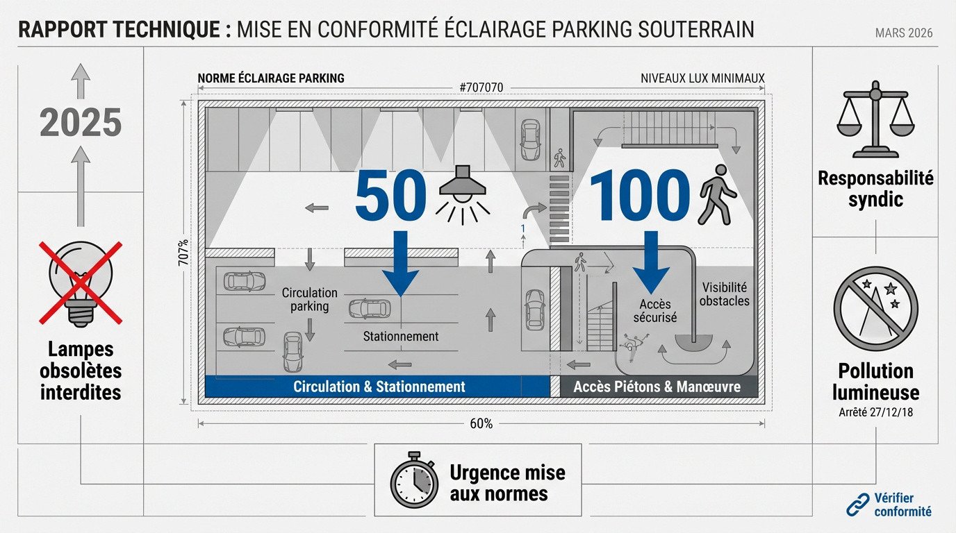 Mise en conformité de l'éclairage dans un parking souterrain de copropriété
