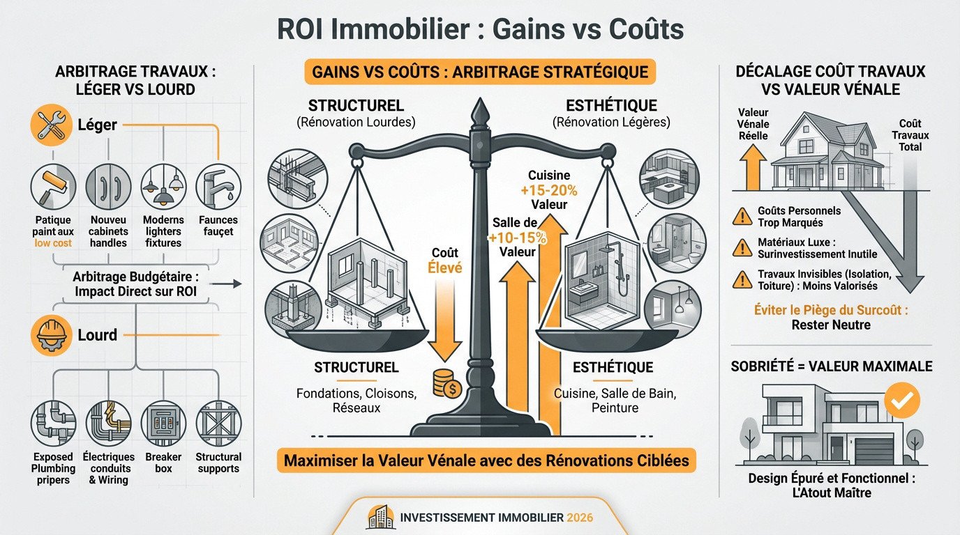 Graphique du retour sur investissement immobilier selon le type de travaux