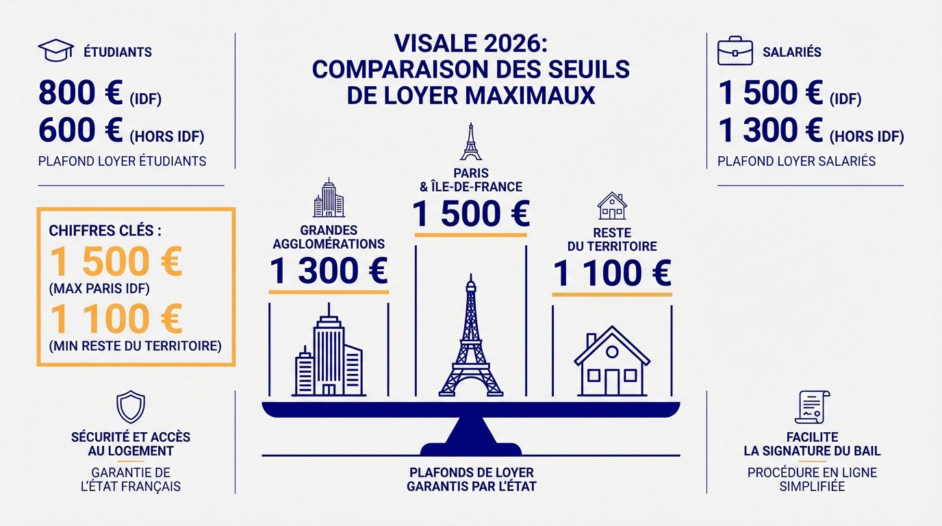Comparaison des plafonds de loyer Visale 2026 par zone géographique