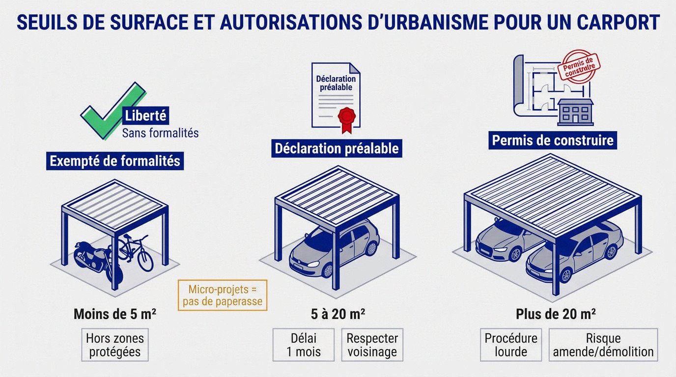 Schéma des seuils de surface pour l'autorisation d'un carport