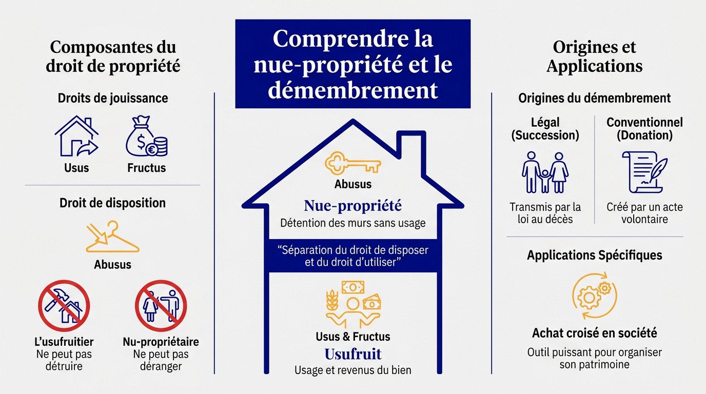 Schéma explicatif du démembrement de propriété entre usufruitier et nu-propriétaire