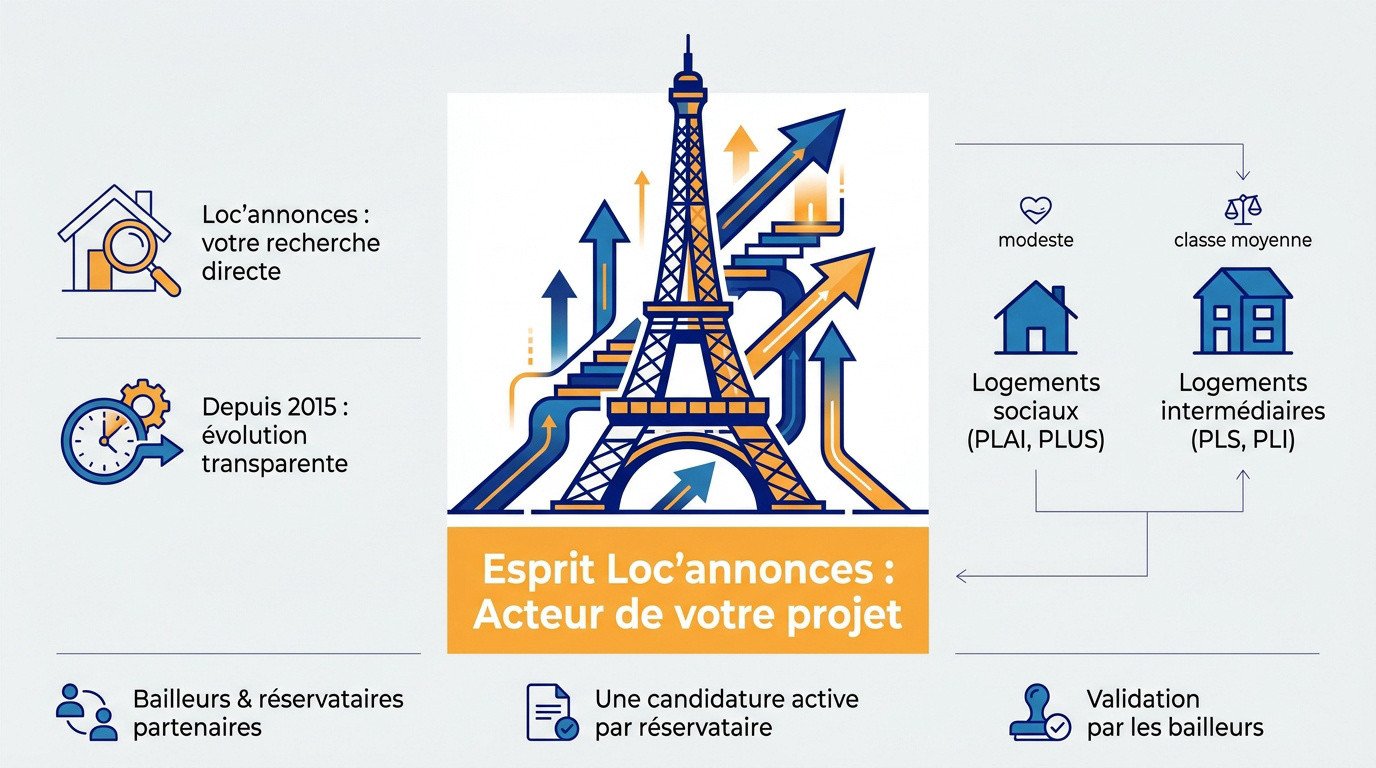 Infographie détaillant le parcours du demandeur sur Loc'annonces Paris