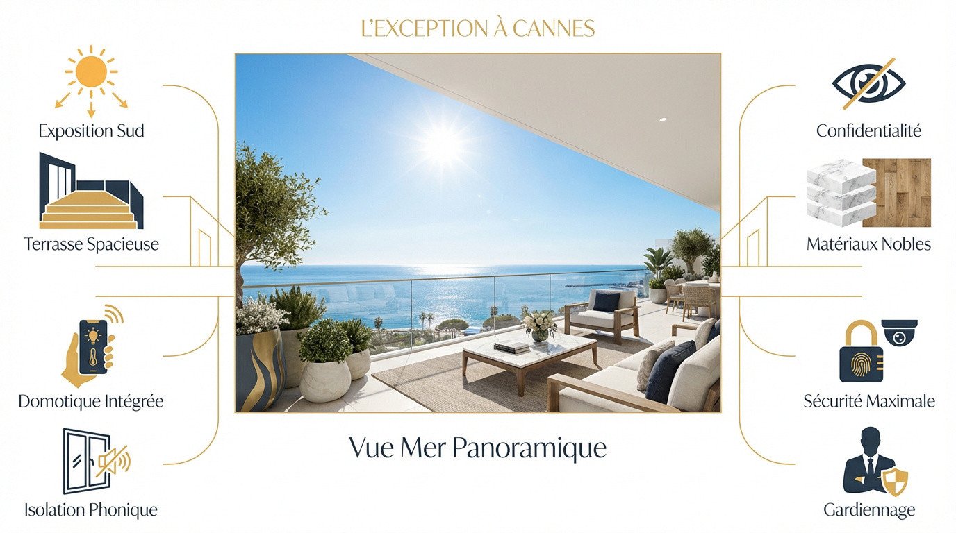 Appartement de luxe avec terrasse et vue panoramique sur la mer à Cannes