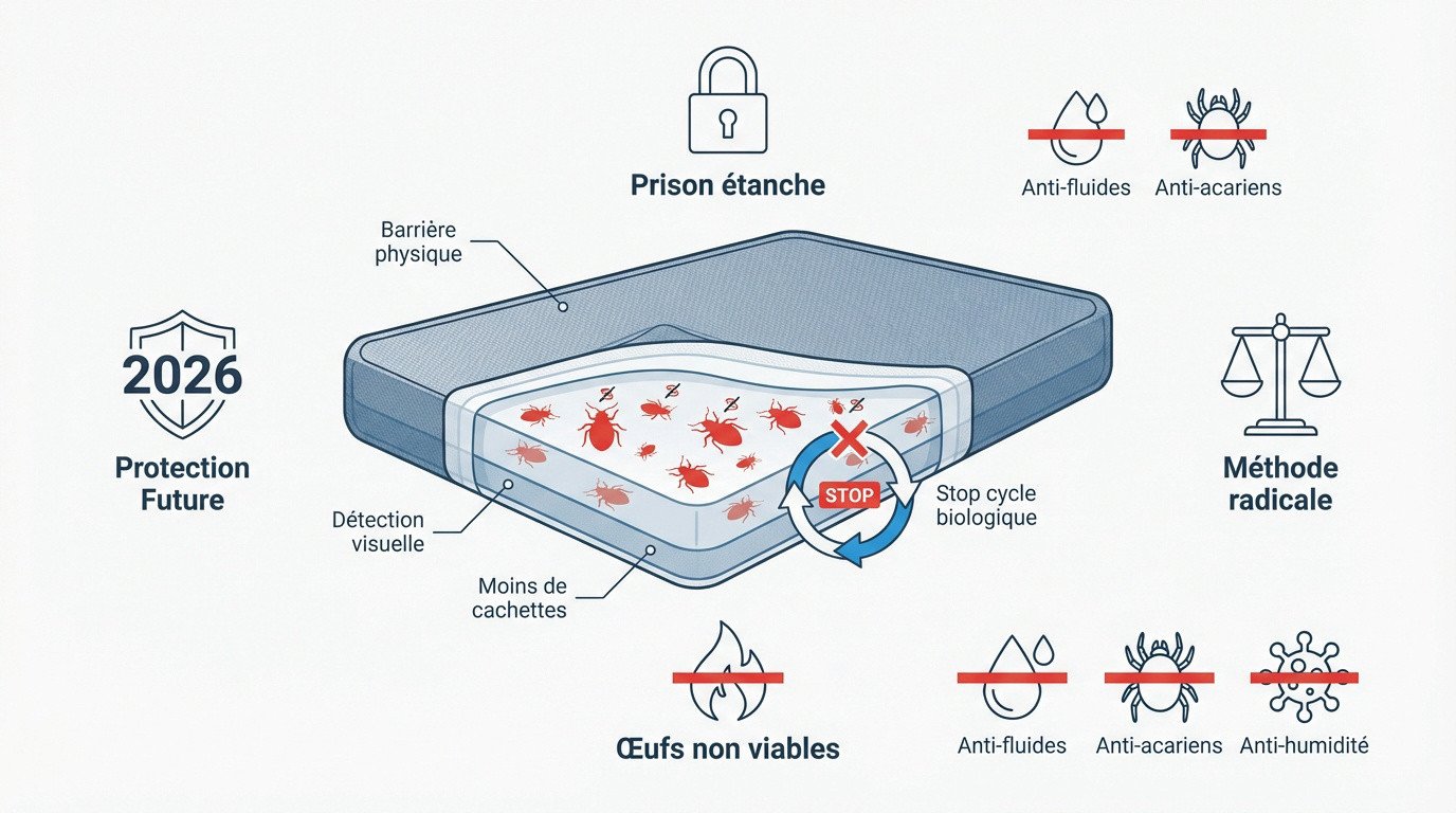 Housse de matelas anti-punaises de lit installée pour une protection totale