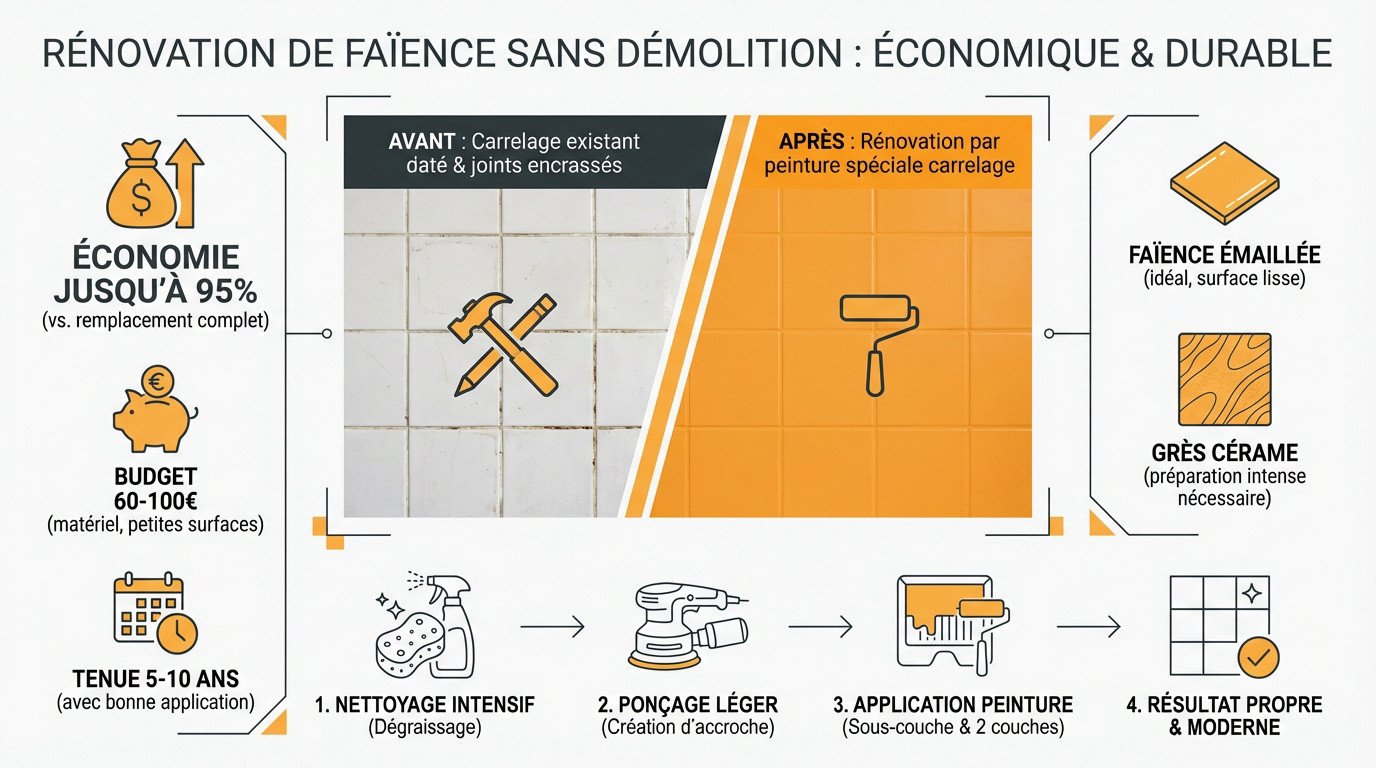 Rénovation de faïence murale avec peinture spécifique dans une cuisine moderne