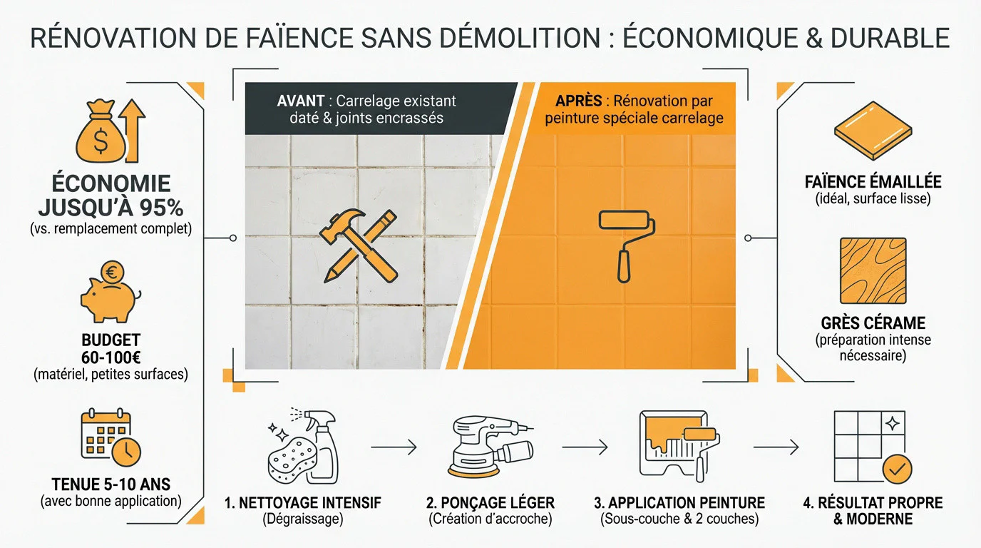 Rénovation de faïence murale avec peinture spécifique dans une cuisine moderne