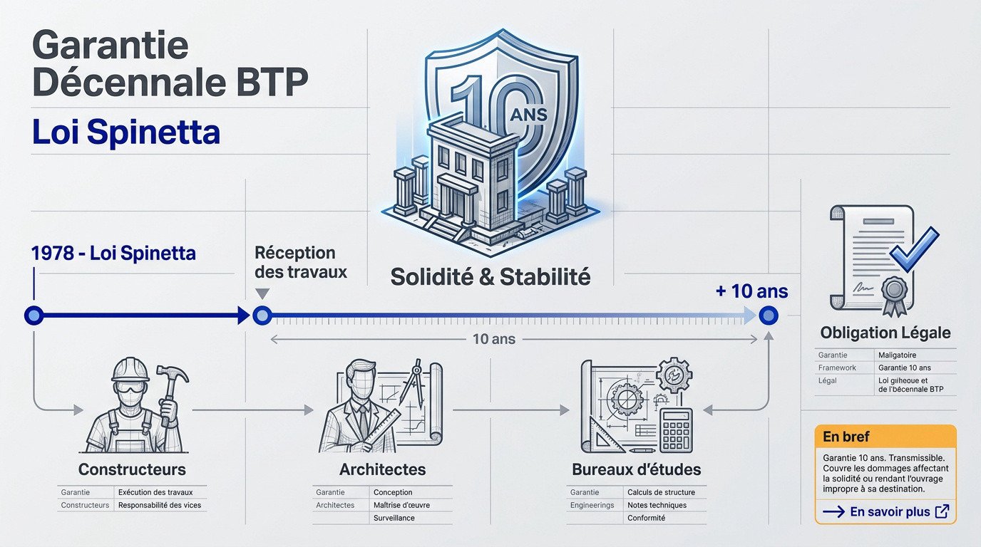 Schéma explicatif de la garantie décennale et de la loi Spinetta pour le secteur du BTP
