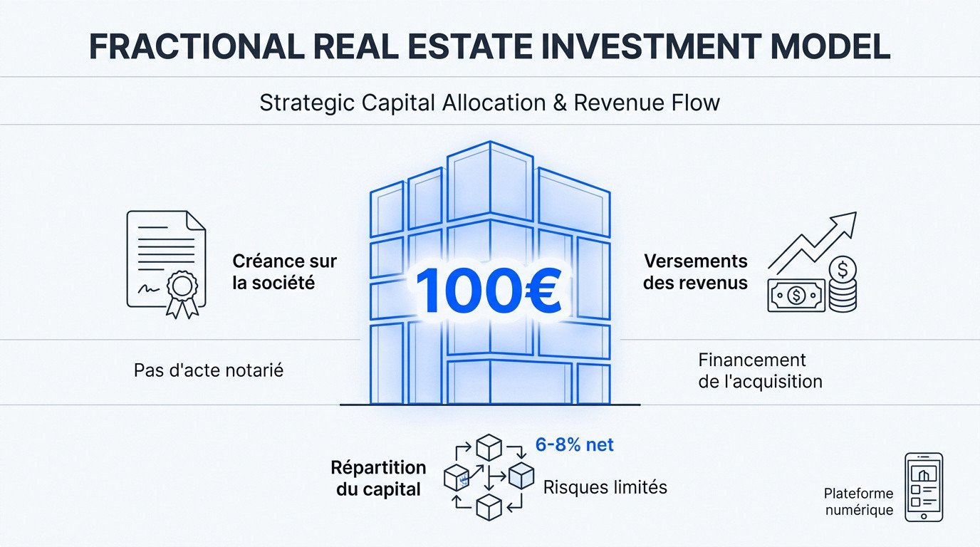 Schéma explicatif du modèle d'investissement immobilier fractionné et obligataire