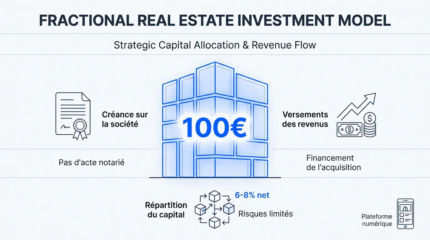 Schéma explicatif du modèle d'investissement immobilier fractionné et obligataire