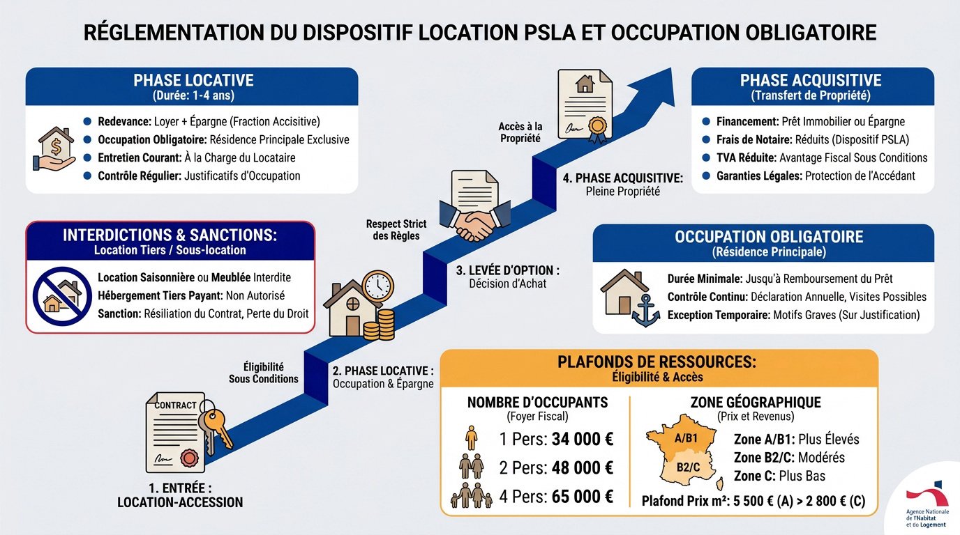 Schéma des étapes de la location-accession PSLA incluant les phases locative et acquisitive