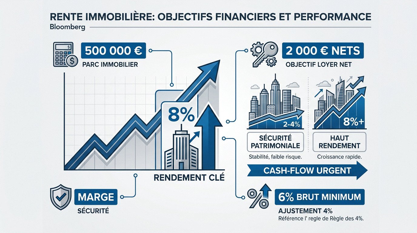 Graphique des objectifs financiers et performance pour devenir rentier immobilier