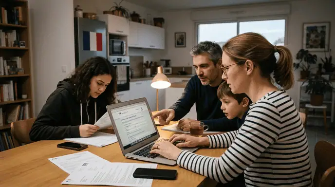 famille devant ordinateur pour déclaration en ligne