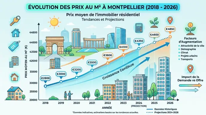 évolution prix m² marché immobilier Montpellier 2018-2025