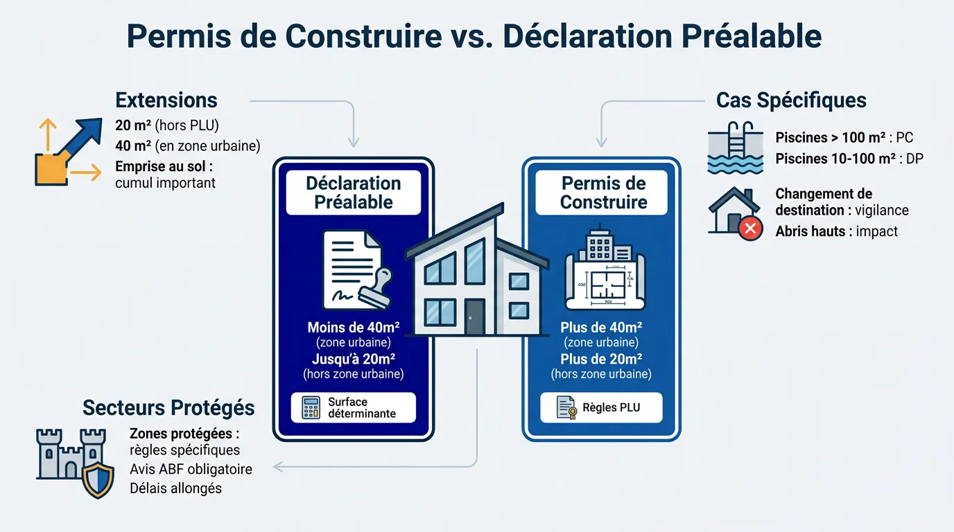 Comparaison entre permis de construire et déclaration préalable pour travaux