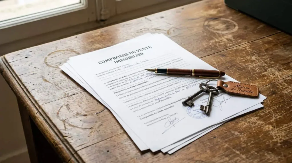Compromis de vente immobilier document officiel avec stylo