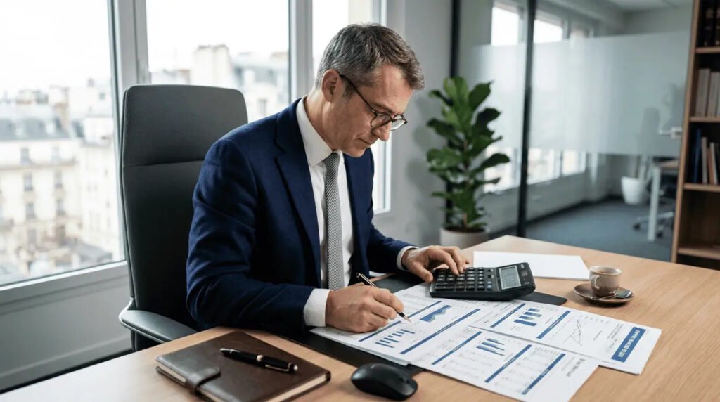 calculer son taux d'endettement avec une calculatrice et des documents financiers