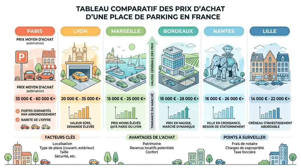 prix achat place parking Paris Lyon Bordeaux Toulouse comparatif