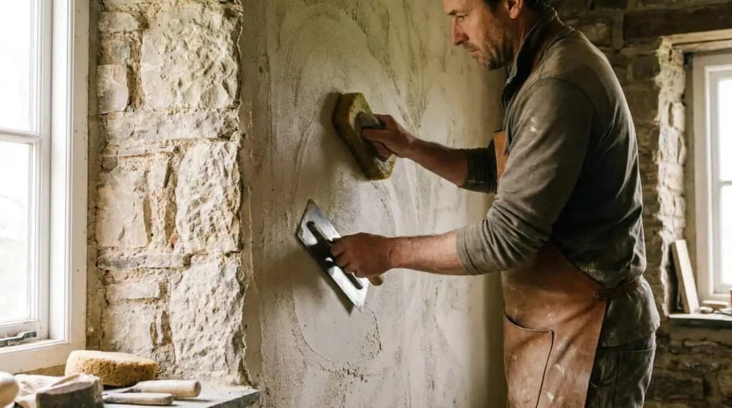 talochage enduit chaux mur pierre intérieur technique application (1)