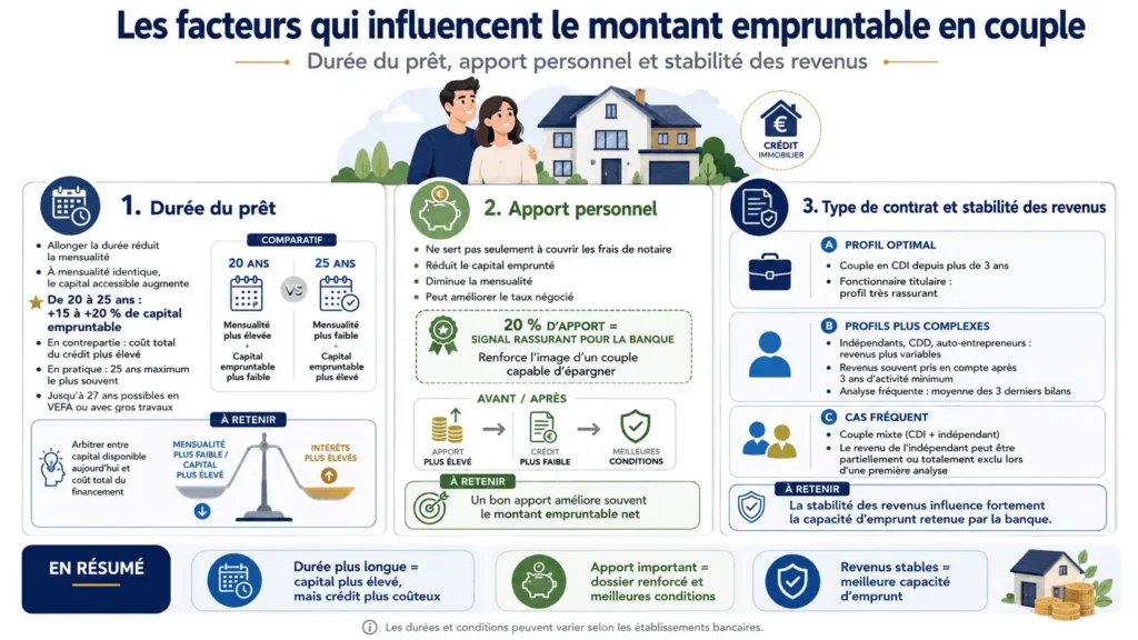 facteurs capacité emprunt couple durée apport CDI