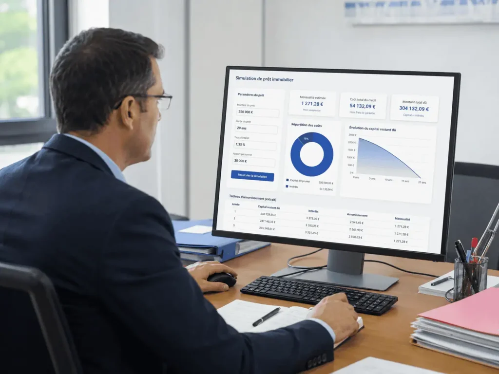 simulation prêt immobilier fonctionnaire sur ordinateur bureau