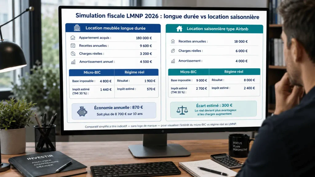 simulateur lmnp réel ou micro-bic 2026 cas pratiques chiffrés location meublée