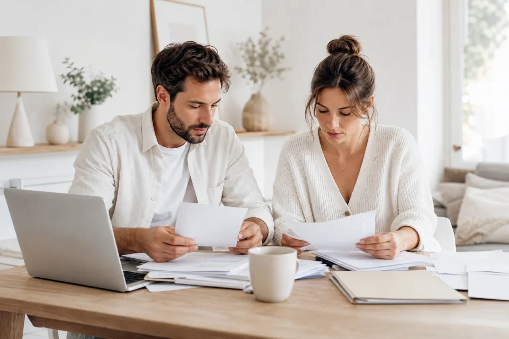 Dossier prêt immobilier pièces à fournir préparé par un couple à domicile