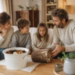 Famille découvre ensemble ce qu'est la biomasse à la maison