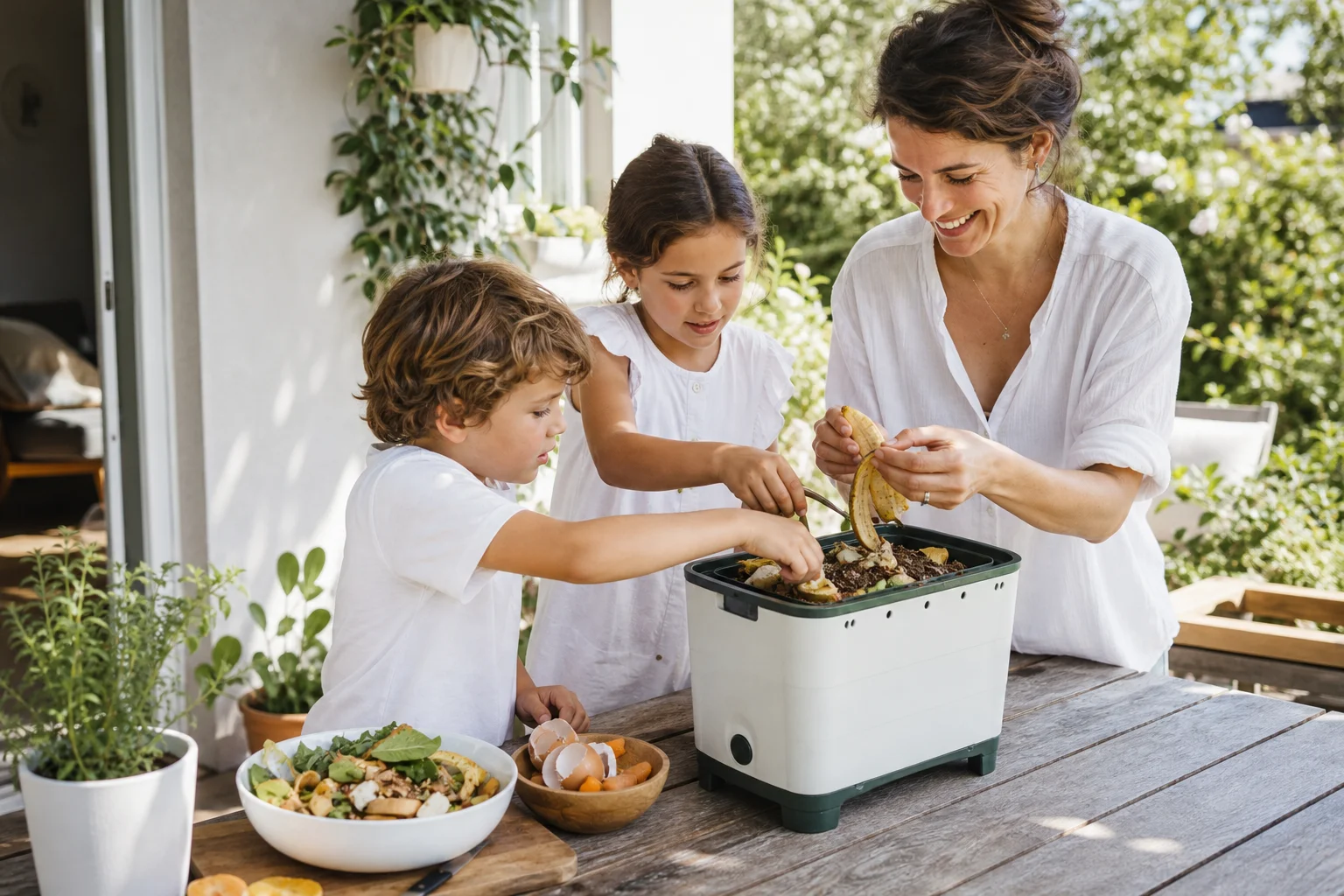 Activités en famille sur la biomasse Enfants fabriquent un mini-compost pédagogique sur la biomasse