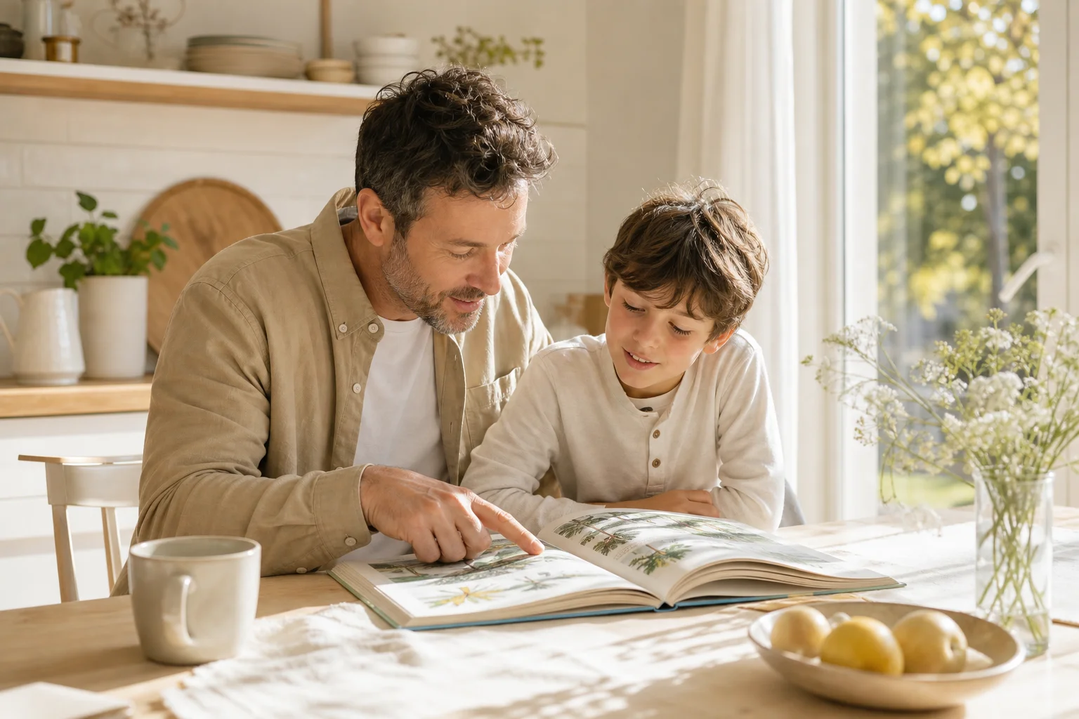 Parler de biomasse avec ses enfants Père explique la biomasse et l'écologie à son enfant